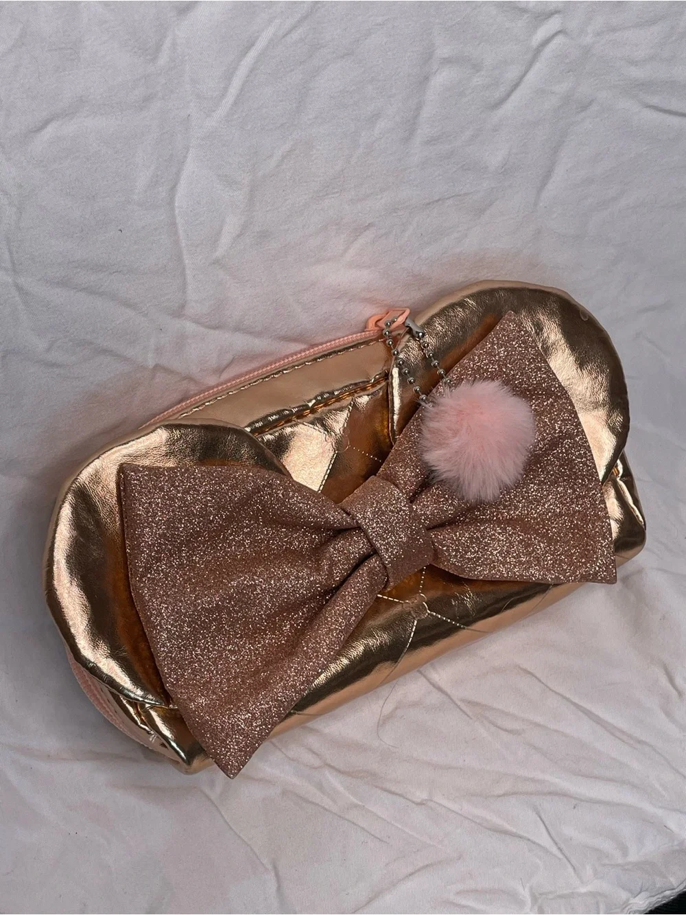 Disney Metallic Rose Gold Phone Case with Glitter Bow and Pink Pom